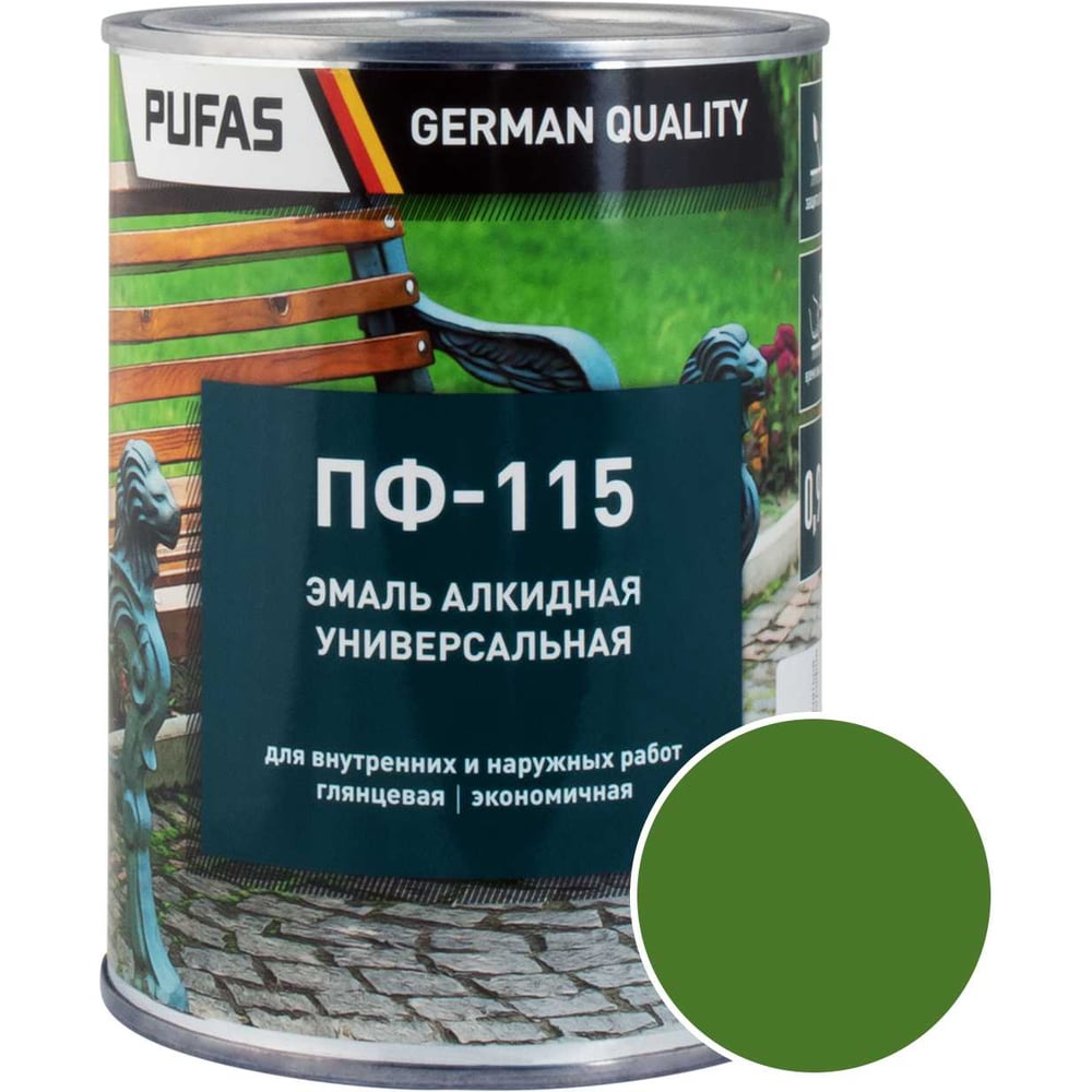 Изображение товара Эмаль PUFAS ПУФАС ПФ-115 ГОСТ салатная 0.9 кг тов-206091 Изображение товара Эмаль PUFAS ПУФАС ПФ-115 ГОСТ салатная 0.9 кг тов-206091