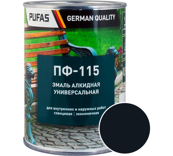 Изображение товара Эмаль PUFAS ПУФАС ПФ-115 ГОСТ черная 0.9 кг тов-206111