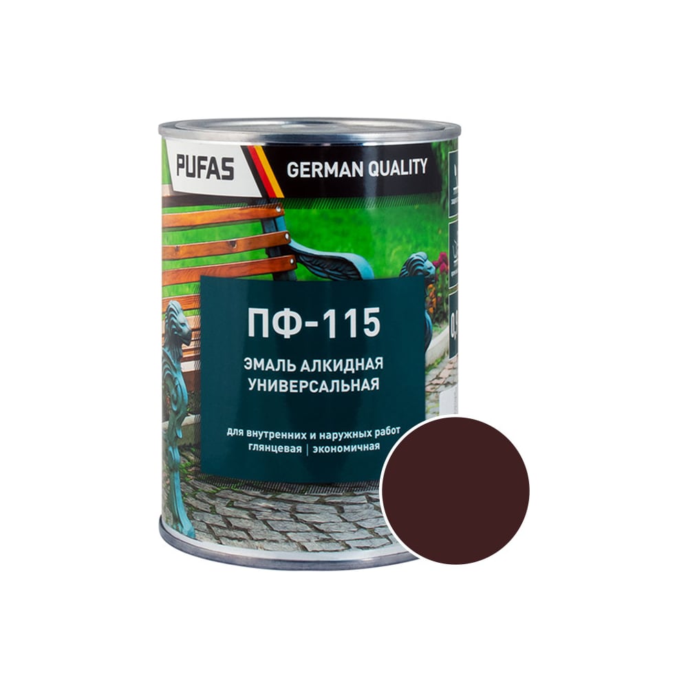 Изображение товара Эмаль PUFAS ПУФАС ПФ-115 коричневая 0.9 кг для стен и потолков
