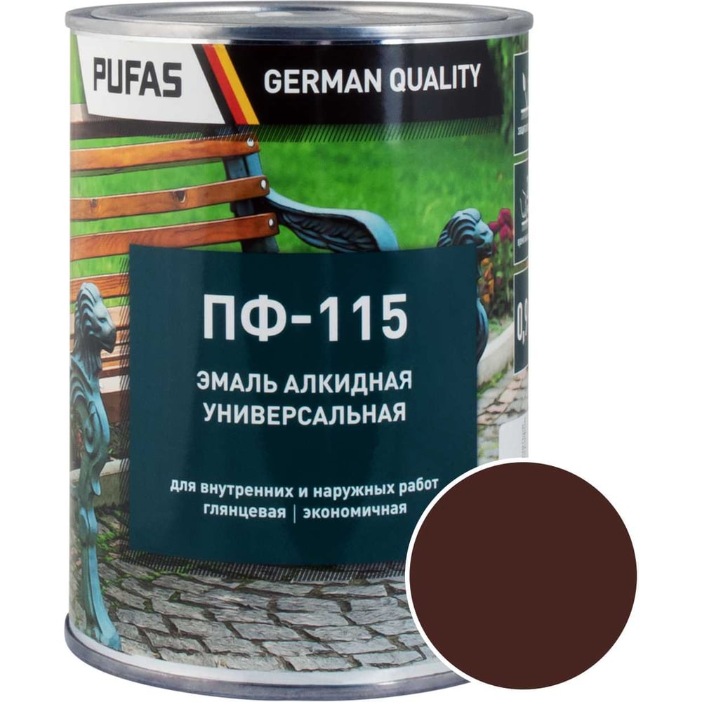 Изображение товара Эмаль PUFAS ПУФАС ПФ-115 ГОСТ коричневая 0.9 кг тов-206083 Изображение товара Эмаль PUFAS ПУФАС ПФ-115 ГОСТ коричневая 0.9 кг тов-206083