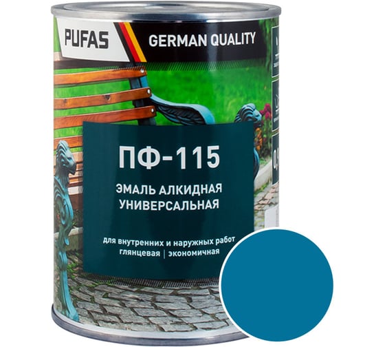 Изображение товара Эмаль PUFAS ПУФАС ПФ-115 ГОСТ голубая 0.9 кг тов-206071