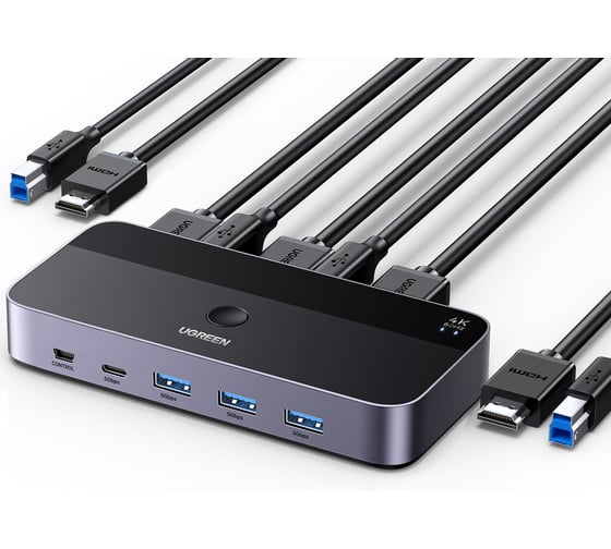 Изображение товара Переключатель UGREEN CM664 15707 Switcher HDMI2.0 KVM 4K60Hz. Цвет: серый космос/черный 15707_