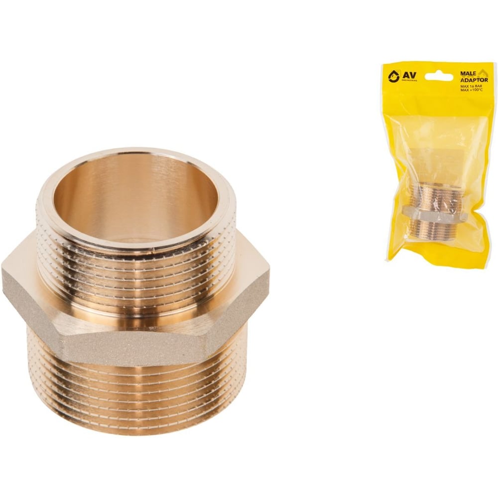 Изображение товара Ниппель редукционный 1 1/2M-1 1/4M AV Engineering латунь