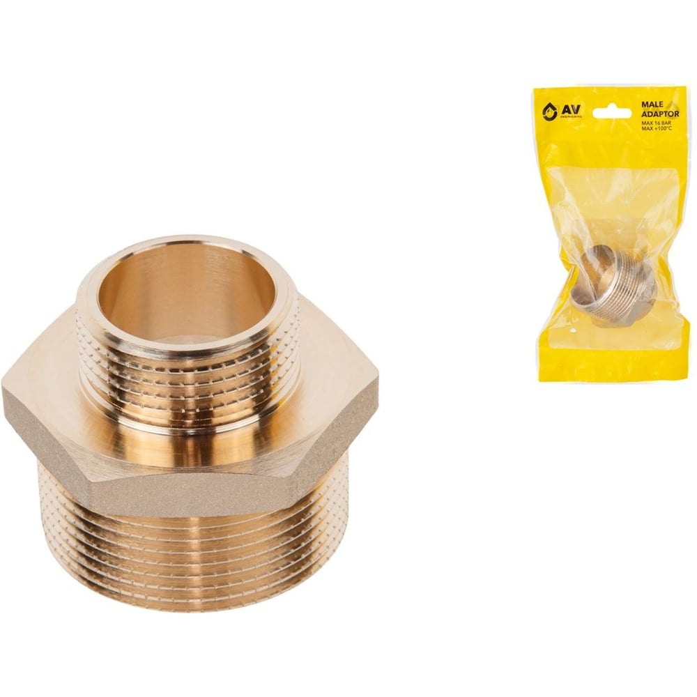 Изображение товара Ниппель редукционный AV Engineering 1 1/2 нар. х 1 нар. латунь 16 бар