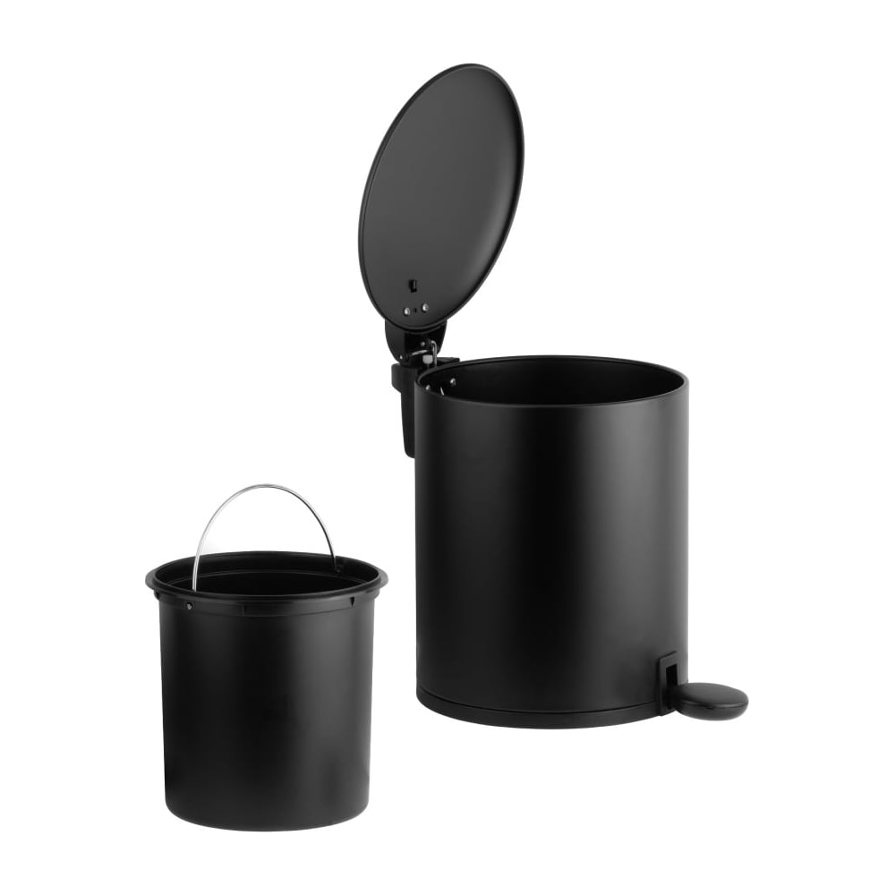 Изображение товара Ведро для мусора PERFECTO LINEA с педалью, 5 л, черное, сталь, серия Black Onyx 22-200205 ЦЗ-1649099088