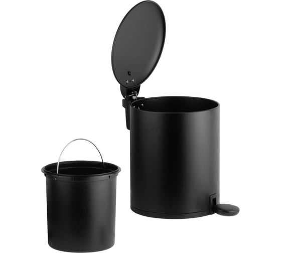 Изображение товара Ведро для мусора PERFECTO LINEA с педалью, 5 л, черное, сталь, серия Black Onyx 22-200205 ЦЗ-1649099088