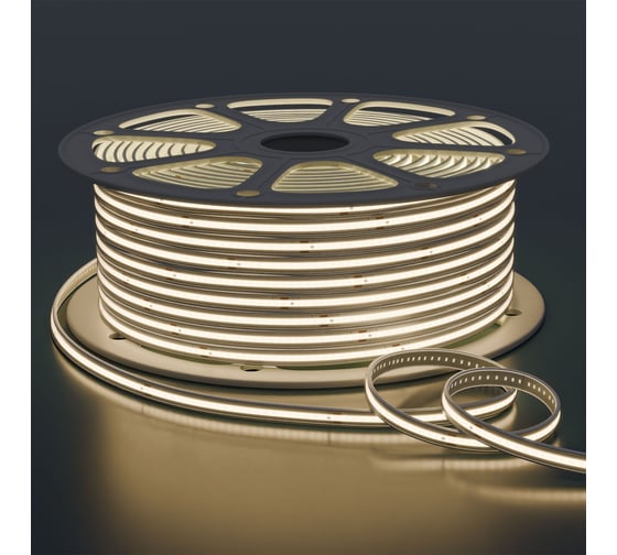 Изображение товара Светодиодная лента Apeyron 220В, 9Вт/м, 1000лм/м, 4000К, COB 240д/м, 10x4мм, 50м, IP65, driverless 10-111