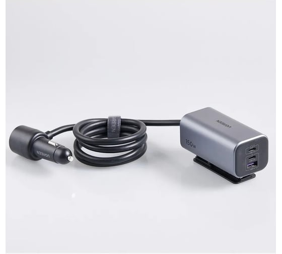 Изображение товара Автомобильное зарядное устройство Ugreen EC706 35571 150W 4-Port GaN with Extended USB-A+2USB-C Fast Car Charger, серый 35571_