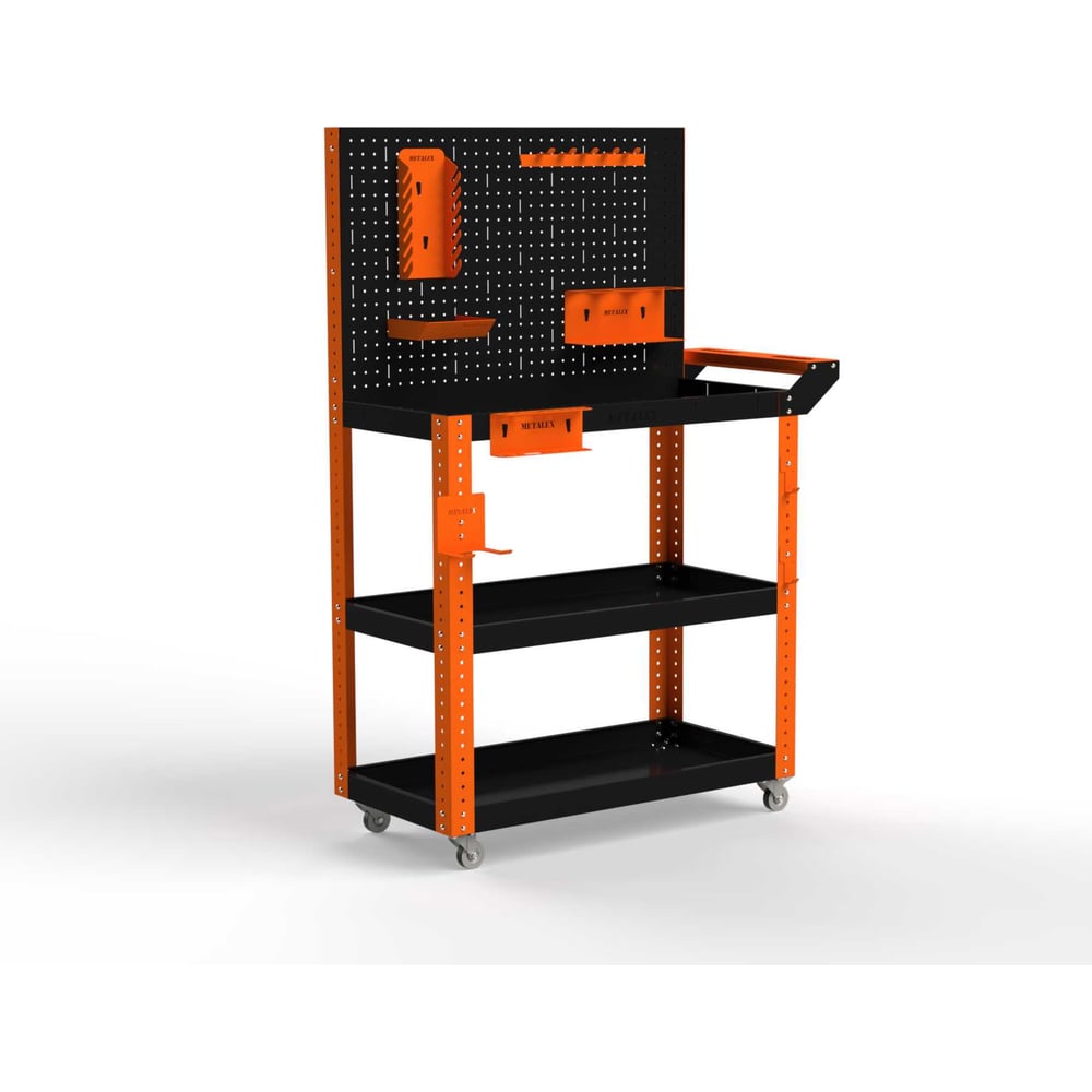 Изображение товара Тележка инструментальная Металекс Тип 4 800x350x800 мм, 3 полки, оранжево-черный