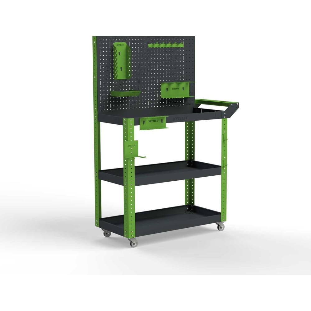 Изображение товара Тележка инструментальная ООО Металекс Metalex модель 4 900x450x800 мм с 3 полками серо-зеленая