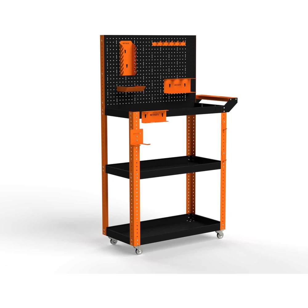 Изображение товара Тележка инструментальная ООО Металекс 4 800x400x950 мм 3 полки оранжево-черный