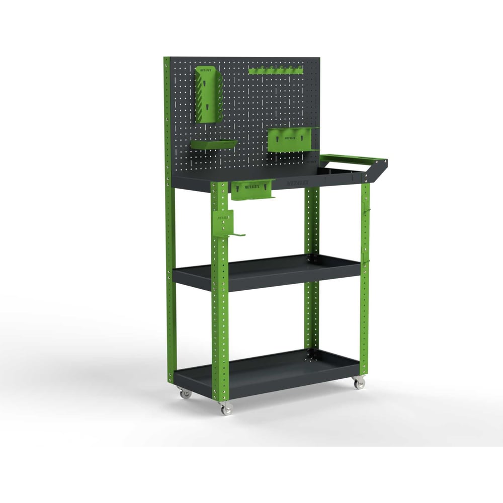 Изображение товара Тележка инструментальная Металекс Тип 4 800x450x950 мм, 3 полки, зеленый/серый