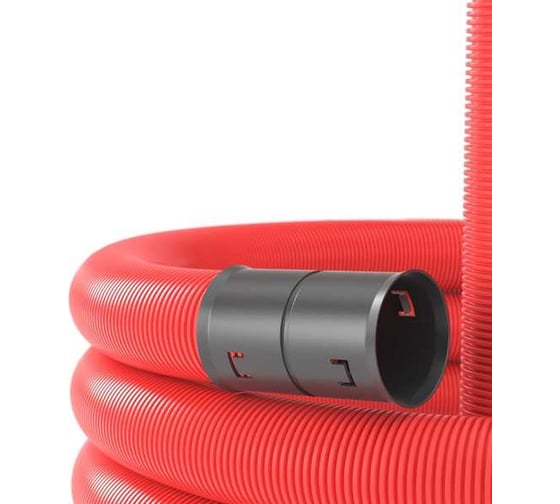 Изображение товара Труба двустенная гибкая ELITRON красная, с протяжкой и соединительной муфтой D=110мм, бухта 50 м 2RED110