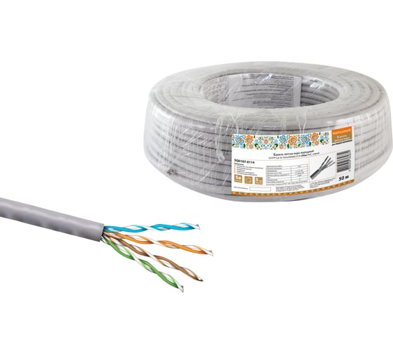 Изображение товара Кабель TDM ELECTRIC витая пара народный U/UTP Cat 5e 4х2х24AWG CCA 50м PVC, серый SQ0107-0114