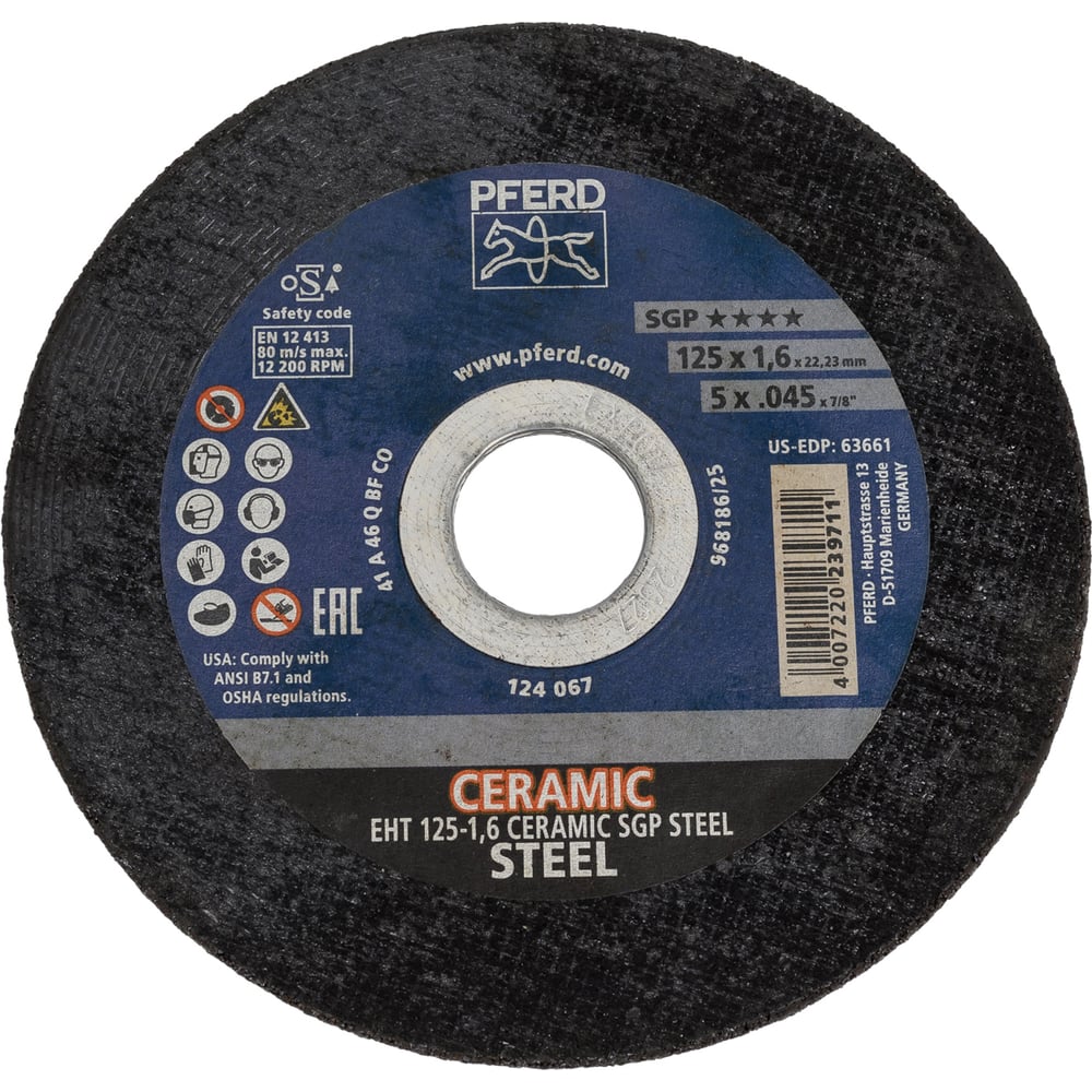 Изображение товара Круг отрезной PFERD EHT 125-1,6 CERAMIC для металлов, карбид кремния