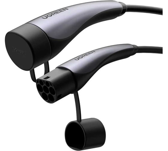 Изображение товара Подключаемый гибридный кабель для быстрой зарядки электромобиля с сумкой UGREEN Тип 2 32A/ 22 кВт/5м EV708 25833 Electric Vehicle Charging Cable 22kW 32A. Цвет: черный/серый 25833_