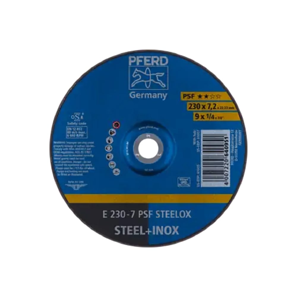 Изображение товара Круг шлифовальный PFERD E 230-7 PSF STEELOX для металла и нержавейки 230 мм