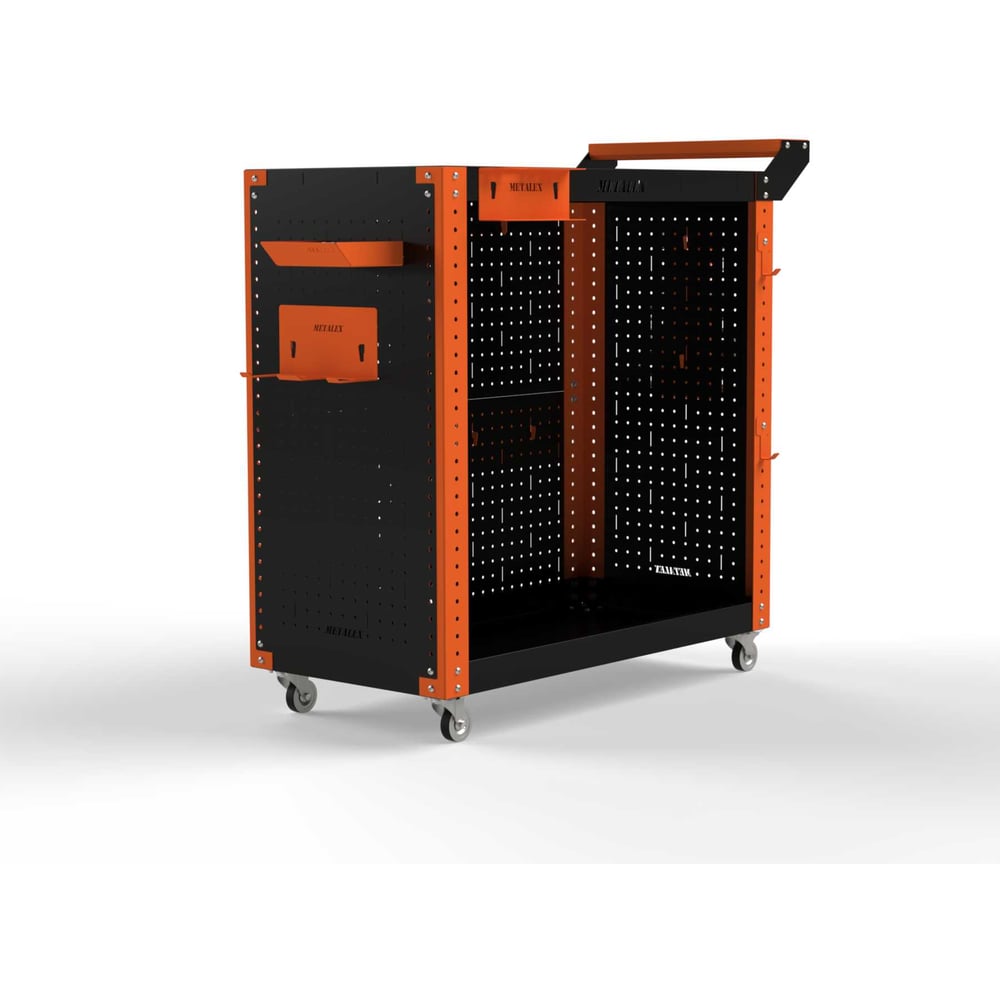 Изображение товара Тележка инструментальная ООО Металекс Тип 3 700x450x800 мм с 2 полками оранжево-черная