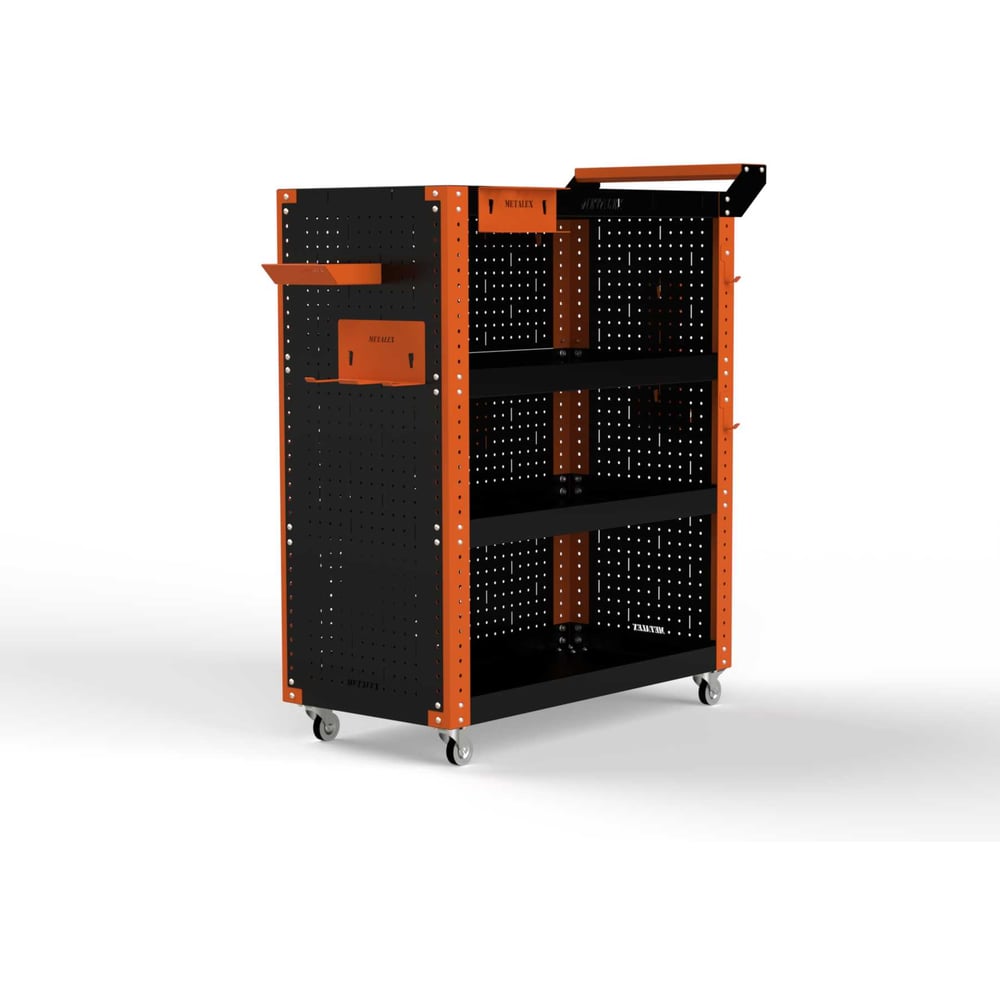 Изображение товара Тележка инструментальная ООО Металекс Тип 3 900x450x950 мм, 4 полки, оранжево-черный 118436