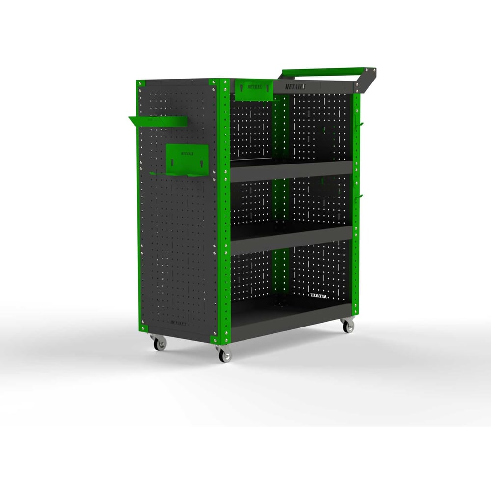 Изображение товара Тележка инструментальная ООО Металекс Тип 3 800х450х950 мм 4 полки серо-зеленый