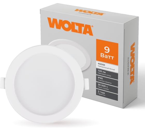 Изображение товара Ультратонкая панель встраиваемая Wolta мощность 9Вт, дневной белый свет 4000К, IP40, световой поток 720лм, светодиодный светильник DLUS-9W-4K