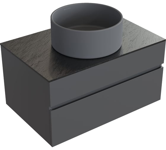 Изображение товара Комплект RAVAL: тумба подвесная DECENT 80 антрацит + раковина накладная Aqueduto ESPIRAL круглая D400, серый матовый AQDRAVSETDE130
