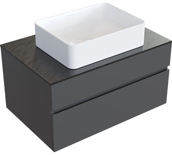 Изображение товара Комплект RAVAL: тумба подвесная DECENT 80 антрацит + раковина накладная Aqueduto ESPIRAL прямоугольная 370x500, белый глянцевый AQDRAVSETDE410
