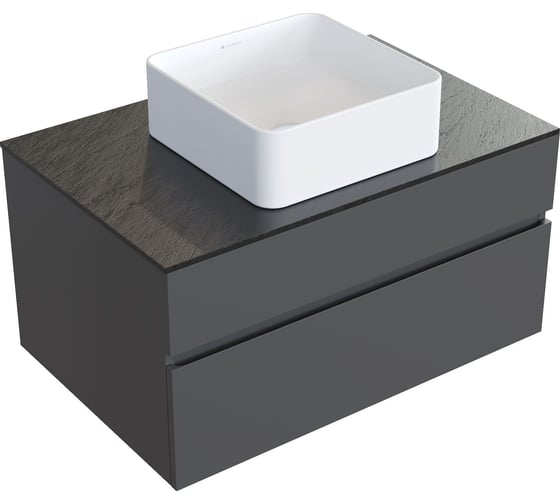 Изображение товара Комплект RAVAL: тумба подвесная DECENT 80 антрацит + раковина накладная Aqueduto ESPIRAL квадратная 370x370, белый матовый AQDRAVSETDE320
