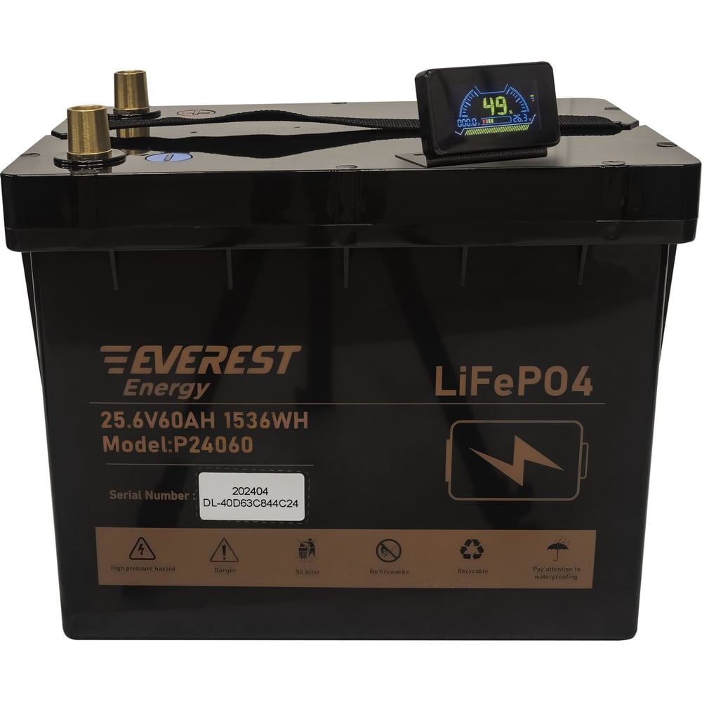 Изображение товара Аккумулятор EVEREST LiFePO4 24V60Ah + LCD + Bluetooth Energy P24060 Изображение товара Аккумулятор EVEREST LiFePO4 24V60Ah + LCD + Bluetooth Energy P24060