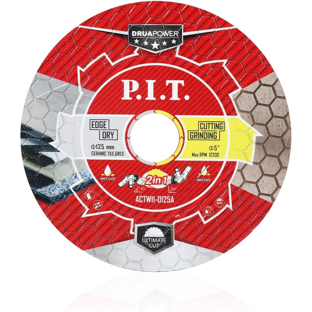 Изображение товара Диск алмазный P.I.T. 2в1 серия DRUA 125x22,2x1,6мм сухой мокрый рез для кирпича и керамогранита