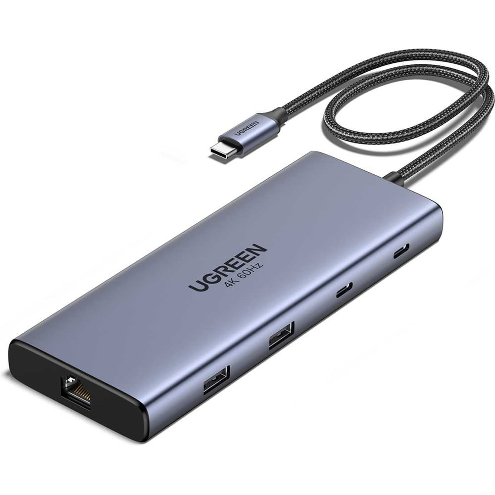 Изображение товара Конвертер UGREEN CM639 45380 10-in-1 4K60Hz USB-C to USB-A 3.2+USB-A 3.0+2хUSB-C 3.2+2хHDMI+RJ45 Gigabit+SDTF +PD port Converter, серый 45380_