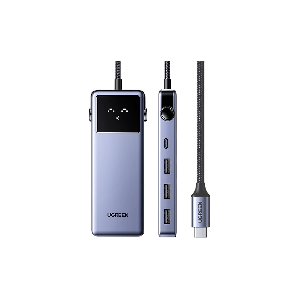 Изображение товара Хаб UGREEN CM888 45155 UNO 7-in-1 4K60Hz USB-C+3хUSB-A+Ethernet+PD 100W+HDMI Hub, серый 45155_