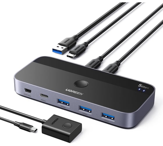 Изображение товара Переключатель UGREEN CM687 25098 USB-C Sharing Switch 2 In 4 Out With Desktop Controller, серый 25098_
