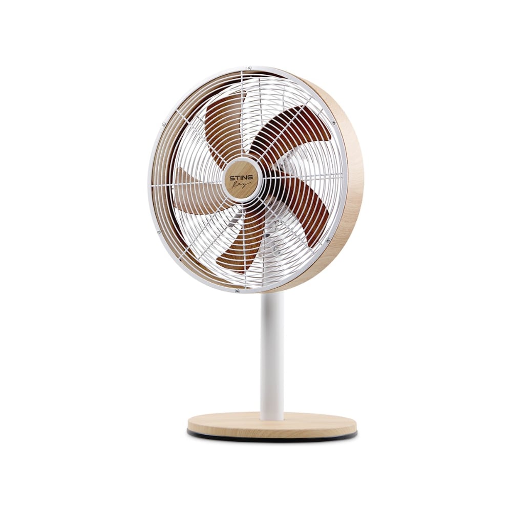 Изображение товара Настольный вентилятор STINGRAY ST-FN4115A белый деревянный дизайн 60Вт 3 скорости