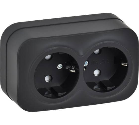 Изображение товара Розетка IEK GLORY 2-я с з/к/ш о/у 16А РСш22-3-ХЧм черный матовый ERH24-K02M-16