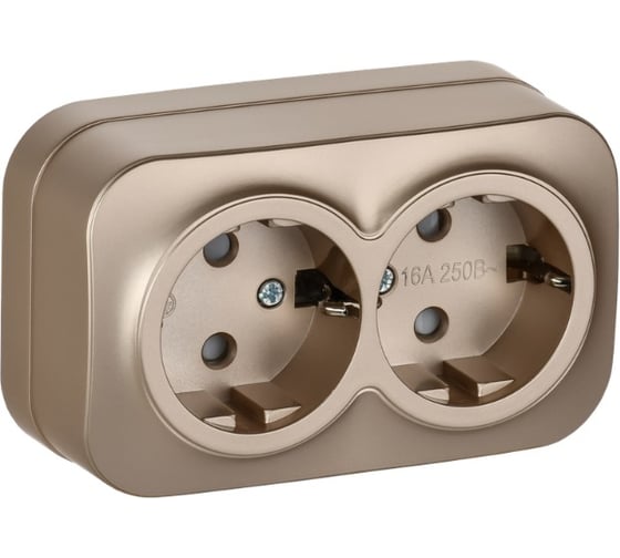 Изображение товара Розетка IEK GLORY 2-я с з/к/ш о/у 16А РСш22-3-ХШм шампань матовый ERH24-K37M-16
