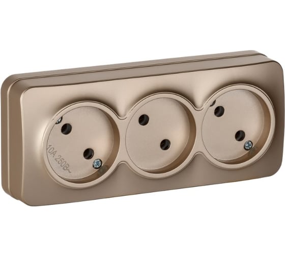 Изображение товара Розетка IEK GLORY 3-я без з/к/ш о/у 10А РС23-2-ХШм шампань матовый ERH30-K37M-10