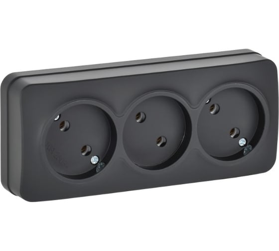 Изображение товара Розетка IEK GLORY 3-я без з/к/ш о/у 10А РС23-2-ХЧм черный матовый ERH30-K02M-10