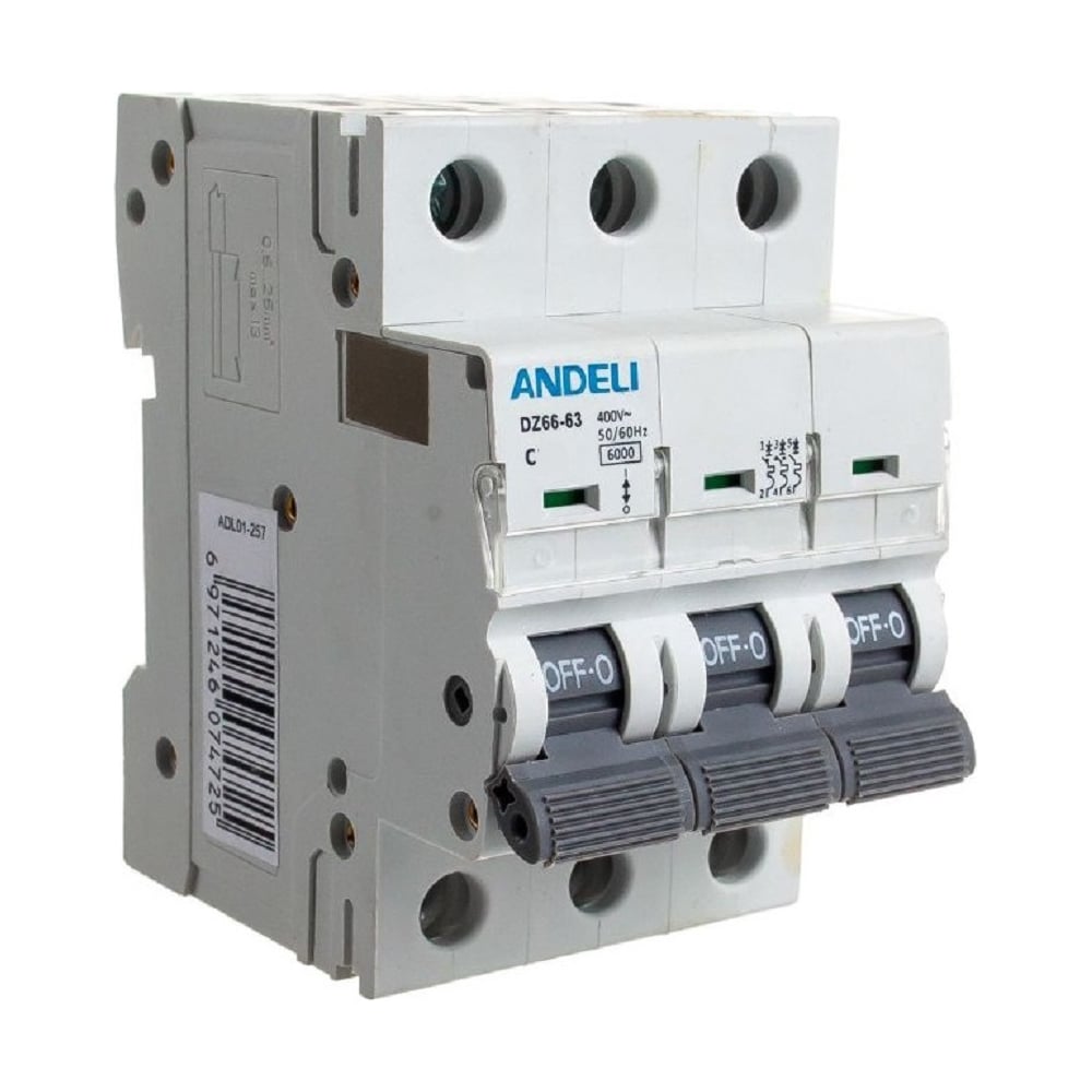 Изображение товара Автоматический выключатель ANDELI DZ66-63/3P 40А 6kA тип C для защиты электросетей