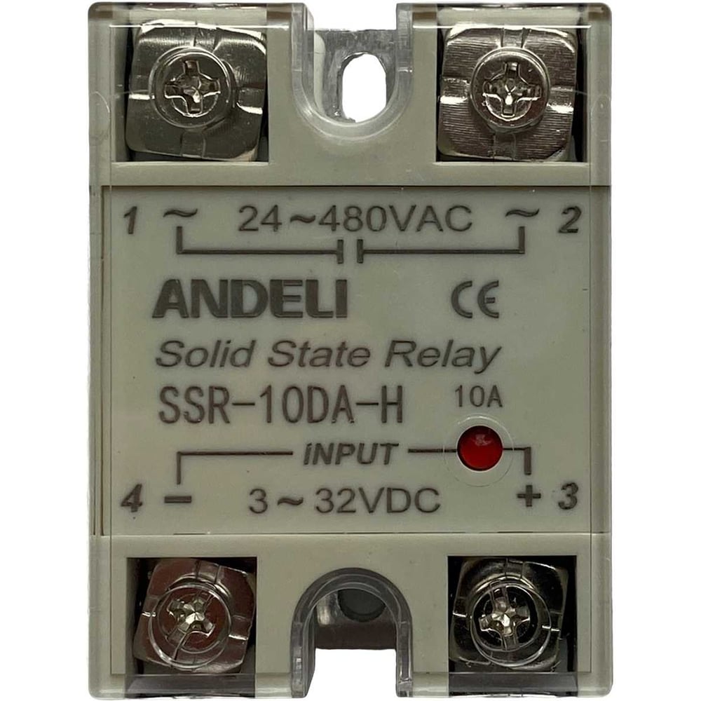Изображение товара Твердотельное реле ANDELI SSR-10DA-H 10A Управляющее напряжение 3-32V DC 24-480V AC артикул ADL09-250 Изображение товара Твердотельное реле ANDELI SSR-10DA-H 10A Управляющее напряжение 3-32V DC 24-480V AC артикул ADL09-250