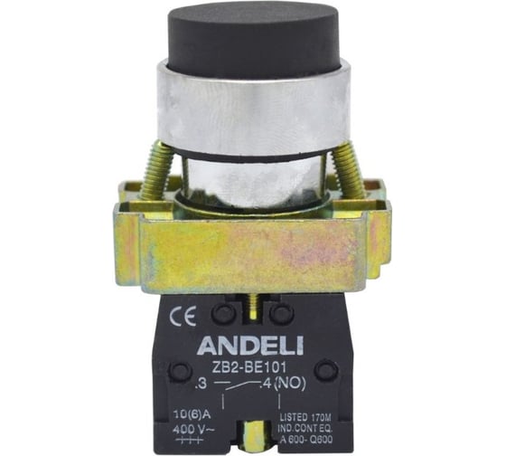 Изображение товара Кнопка ANDELI XB2-BL21 без подсветки удлиненная черная 1НО ADL10-036