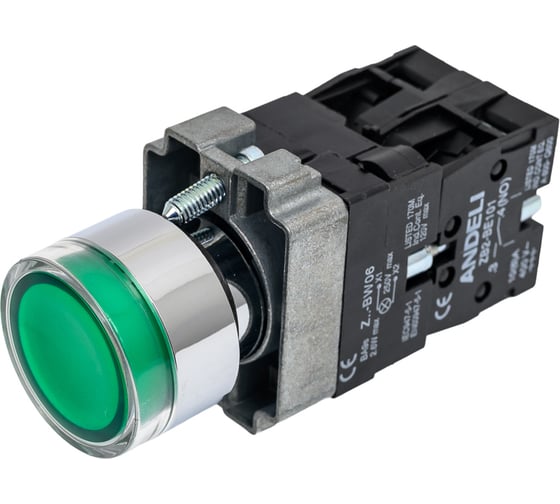 Изображение товара Кнопка ANDELI XB2-BW3365 с подсветкой зеленая 1НО+1НЗ ADL10-048