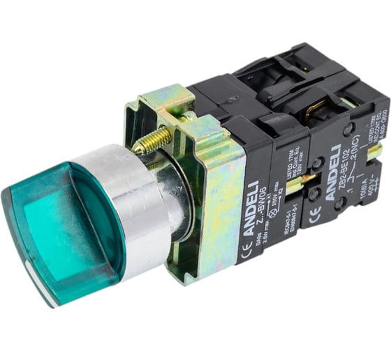 Изображение товара Переключатель ANDELI XB2-BK2365 2 положения зеленый с подсветкой 1НЗ+1НО ADL10-011