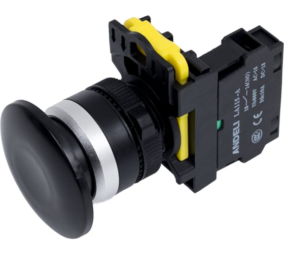 Изображение товара Кнопка грибок ANDELI LA115-A5-10M/12 черная возвратная 1НО ADL10-345