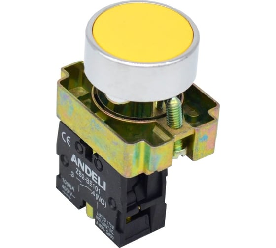 Изображение товара Кнопка ANDELI XB2-BА51 без подсветки желтая 1NO 1НО артикул ADL10-056