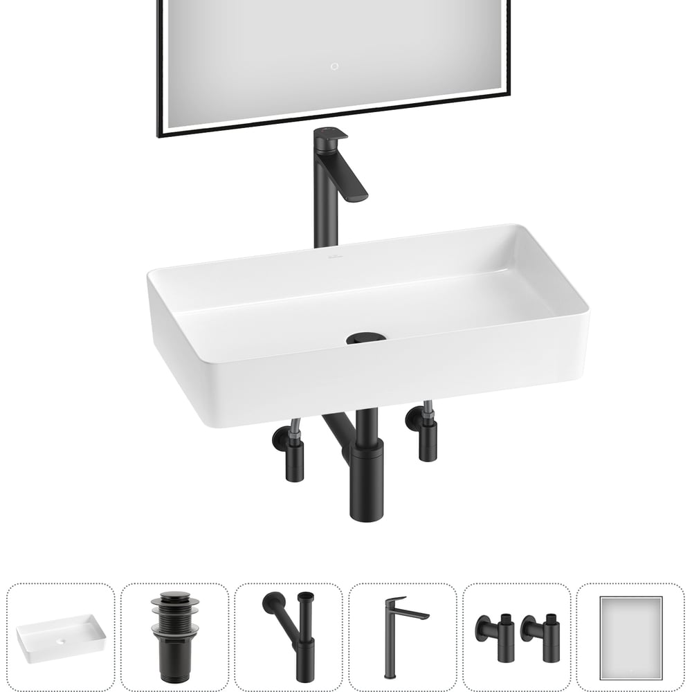 Изображение товара Набор раковина Wellsee FreeDom 2.0 60x34 см с комплектом для ванной белый