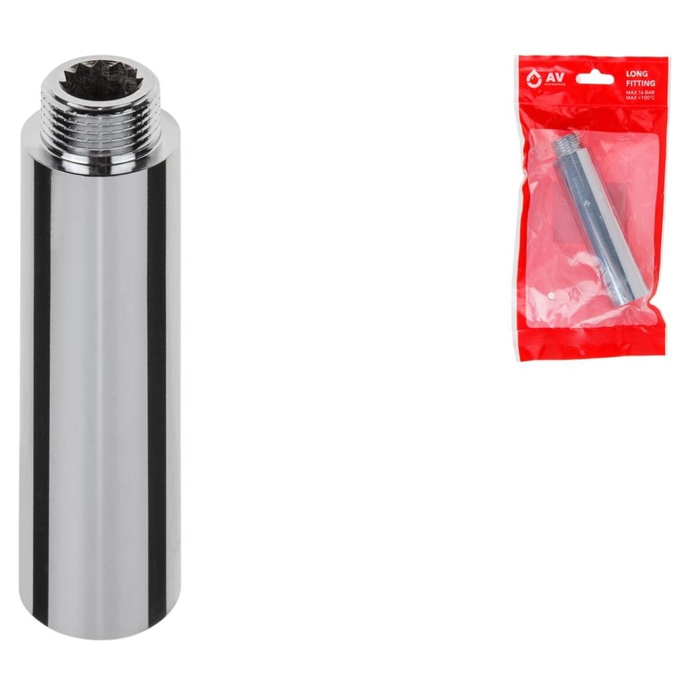 Изображение товара Удлинитель усиленный AV Engineering 1/2 вн.-нар., 100 мм, хром AVE301015