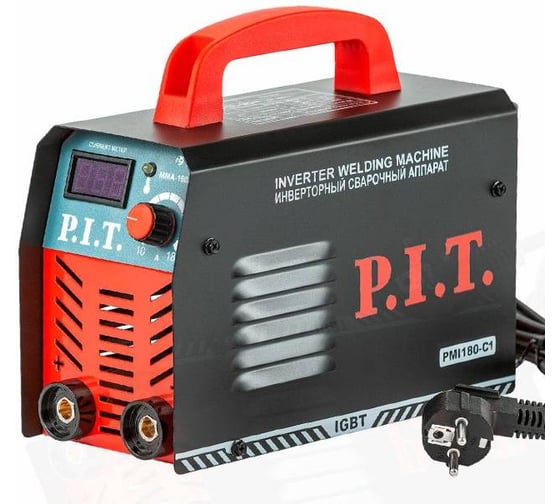 Изображение товара Сварочный аппарат P.I.T. IGBT 4.8кВт, 180А, ПВ-60, ММА 1.6-3.2мм, 190-250В, гор.старт PMI180-C1
