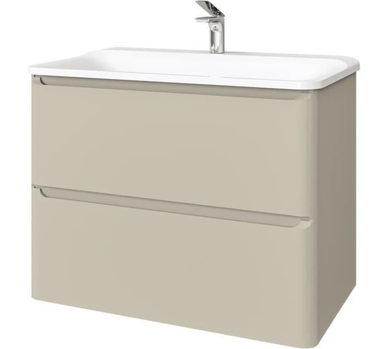 Изображение товара Тумба подвесная с раковиной RAVAL Welto 80 80 см, с ящиками, прямоугольная, из МДФ, коричневая RAVSET002