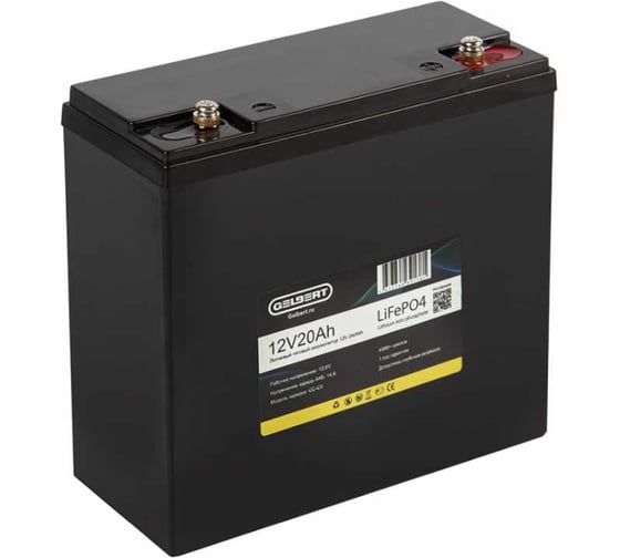 Изображение товара Аккумуляторная батарея литиевая LiFePO4 GELBERT, (12V/20Ah/20A/240Wh) [6-DZF-20, 6-DZM-20] 0000172